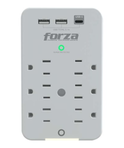 Tomacorriente Pared + Protector de Sobretensión + Estación de Carga USB